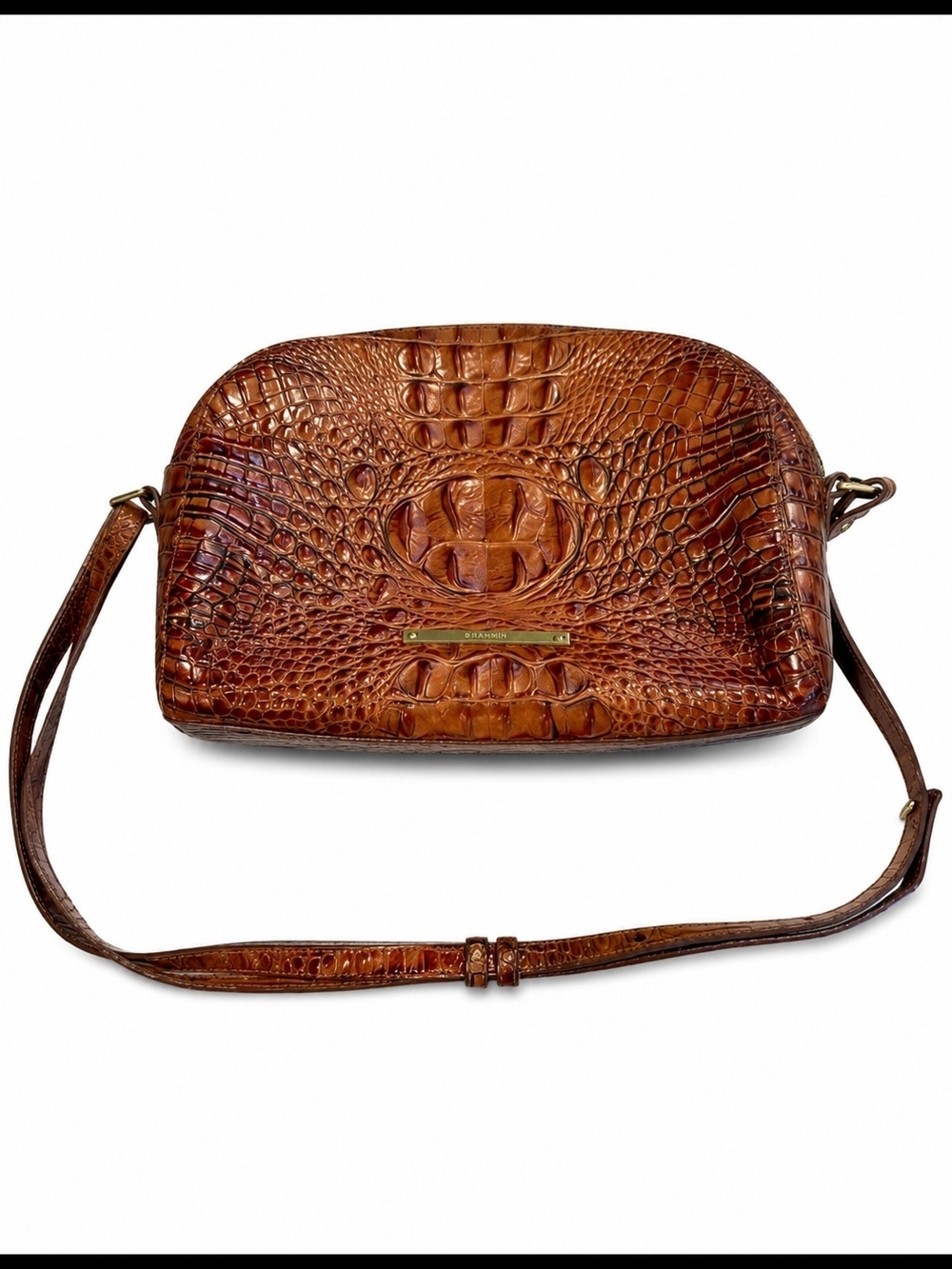Brahmin Women's Croc-Embossed Leather Crossbody Bag in Cognac